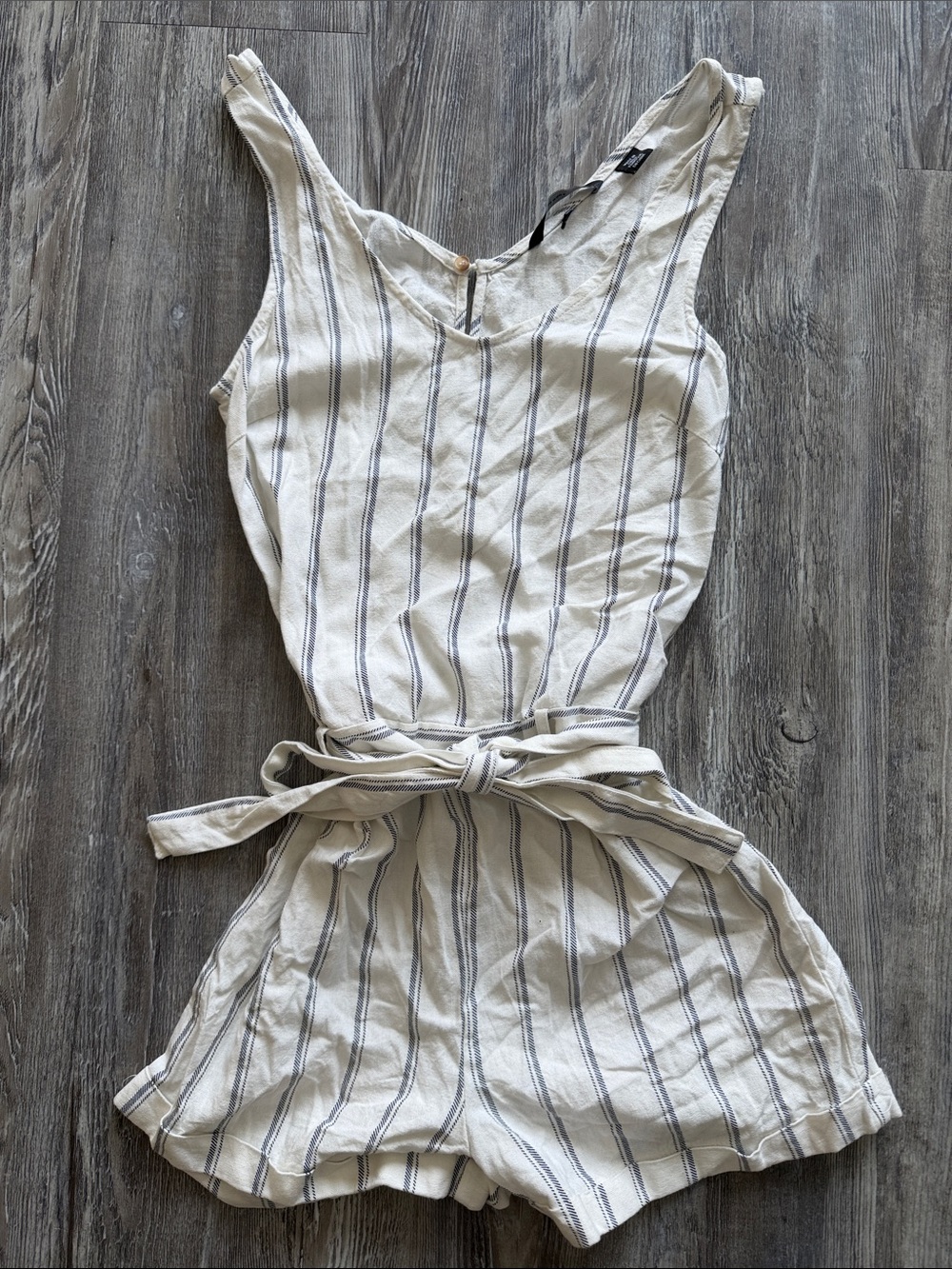 White and Navy Striped Sleeveless Romper